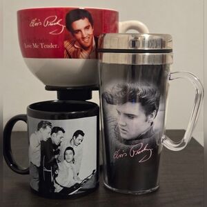 Elvis Presley Mug Bundle Set of 3 Coffee Travel Mugs Collector Cups